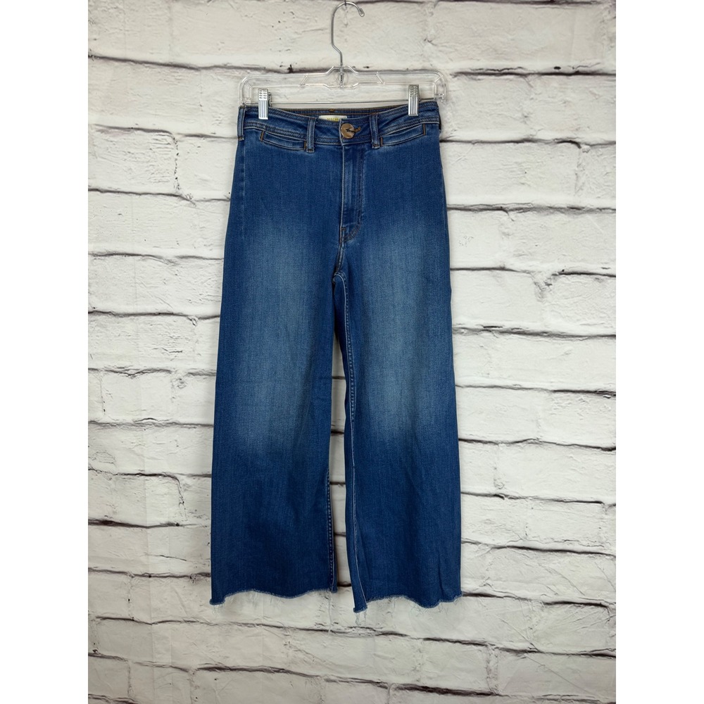 Maeve Anthropologie High Rise Wide Leg Raw Hem Jeans Medium Wash Blue Size 26 - Picture 2 of 7